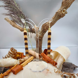 Boucles d'oreilles longues en Padouk, Frêne et Sapelli