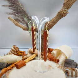 Boucles d'oreilles longues en Padouk, Frêne et Sapelli