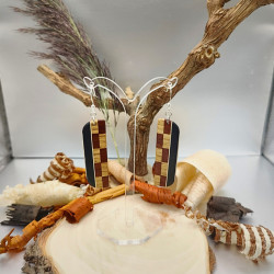 Boucles d'oreilles longues en Chêne, Amarante, Ebène et Erable