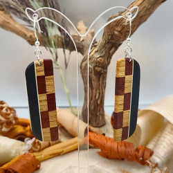 Boucles d'oreilles longues en Chêne, Amarante, Ebène et Erable