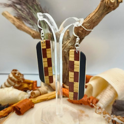 Boucles d'oreilles longues en Chêne, Amarante, Ebène et Erable