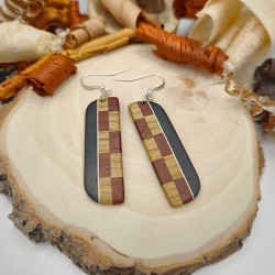 Boucles d'oreilles longues en Chêne, Amarante, Ebène et Erable