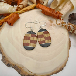 Boucles d'oreilles ovales en Chêne, Amarante, Ebène et Erable