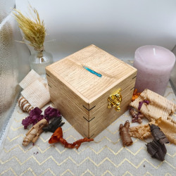 Boite à montre "Rustique" - Châtaignier, Résine bleue nacrée et Ebène du Gabon