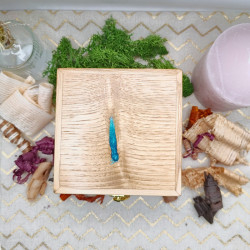 Boite à montre "Rustique" - Châtaignier, Résine bleue nacrée et Ebène du Gabon