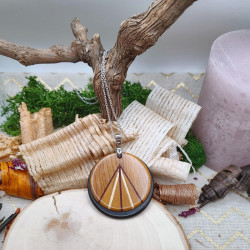 Pendentif rond en Ebène du Gabon, If, Padouk, Pequia amarello et Frêne