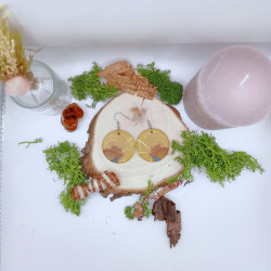 Boucles d'oreilles rondes - Tamaris d'été et résine colorée