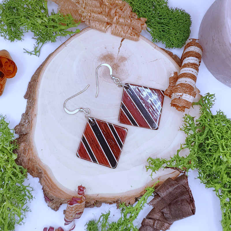Boucles losange - Amarante, Ebène du Gabon et Erable