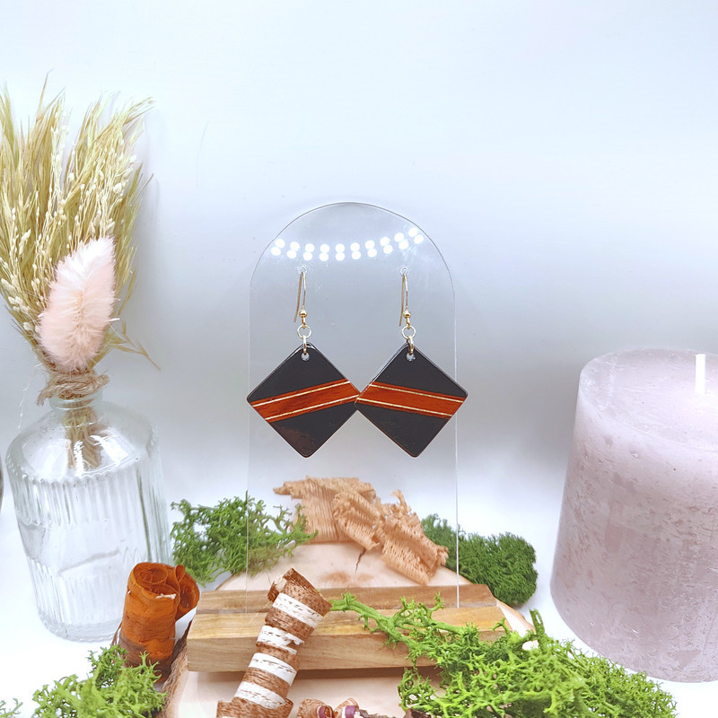 Boucles losanges / rondes - Ebène du Gabon, Cocobolo, Padouk et Erable